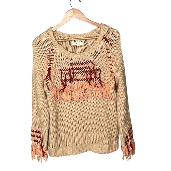 For Love & Lemons x Knitz Denver Fringe Boho Knit Oversized Sweater - Picture 3 of 15